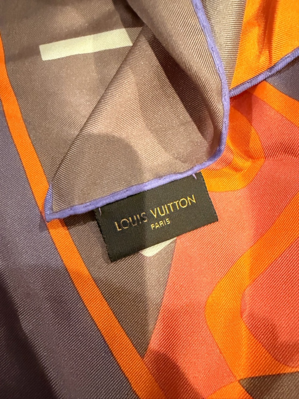 Louis Vuitton Purple, Orange & Brown Silk Logo Scarf - Picture 3 of 5